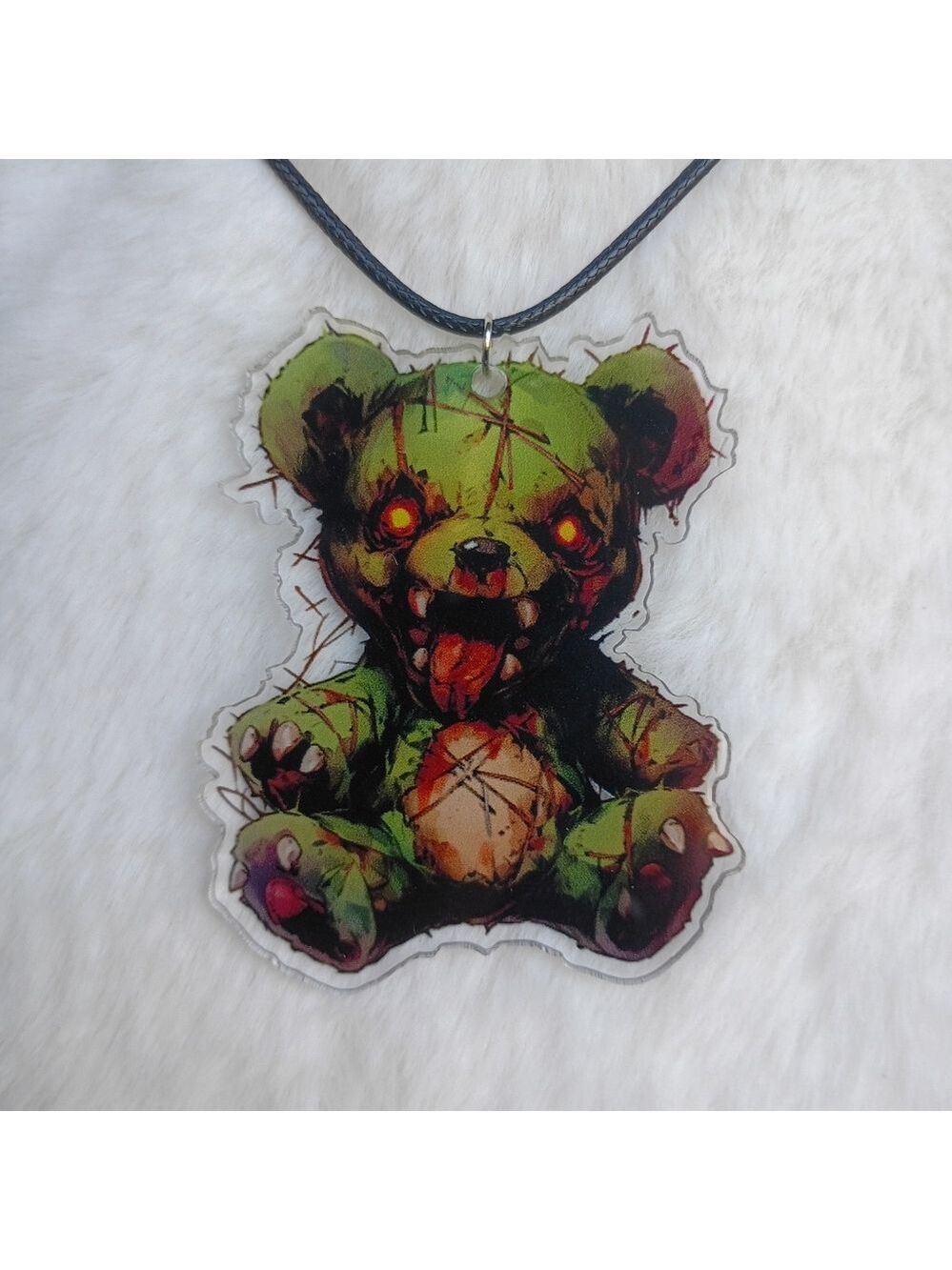 2/$10 Handmade Green Zombie Dead Teddy Bear Pendant Necklace